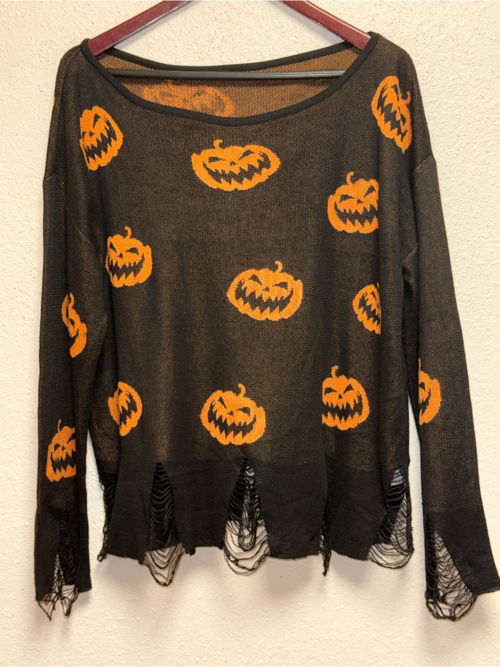 SHEIN Black Knit Sweater with Orange Jack-O'-Lanterns